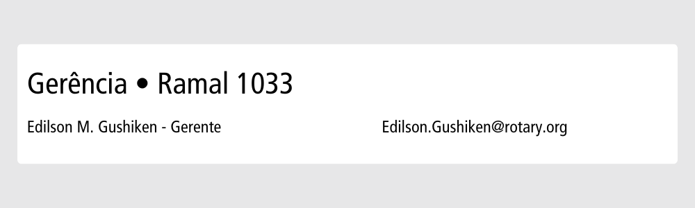 Gerência, ramail 1033 Edilson Gushiken - Gerente Edilson.Gushiken@rotary.org